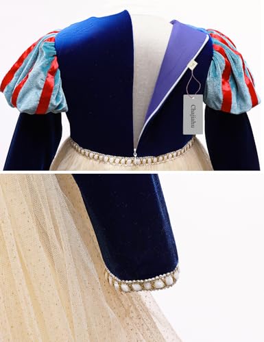 Girls' Velvet Dress with Sequin Mesh,Snow White Dresses,and Bow Headband,Autumn and Winter,Blue4
