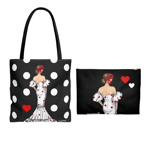 Imagen de IllustrArte Pack bolso tote Málaga 43x43 Maite lunares + neceser Granada 22x17 Maite liso