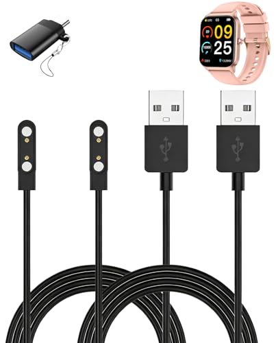 Câble de charge pour montre Liufiueq P125 noir avec adaptateur USB-C en lot de 2 cordons