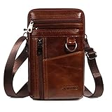 スマホベルトポーチ ウエストバッグ 3Way レザー 牛革 ミニショルダーバッグ 軽量 Dリング付き 斜めがけ 夏場で両手開放 7.0インチ以下のスマホ対応 ブラウン