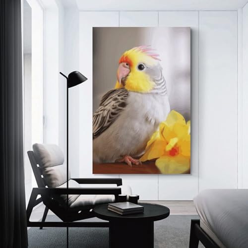 Toile murale calopsitte 60x90cm poster oiseau suspendu design chic - 3