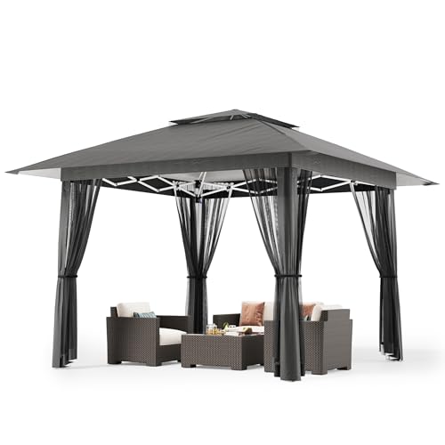 Bealife 4x4m Pop-Up Pavillon mit Verstellbarer Höhe – wasserdichter Outdoor-Gazebo mit Moskitonetz, UV-Schutz und Rolltasche für Veranstaltungen, Partys und Zusammenkünfte (Grau, 4x4m)