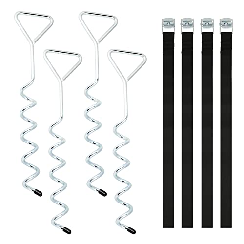 Ansobea Juego de trampolín de anclaje para suelo con 4 anclajes al suelo y 4 vueltas, correas ajustables para trampolines, columpios, cobertizos de jardín, torre de juego Cover