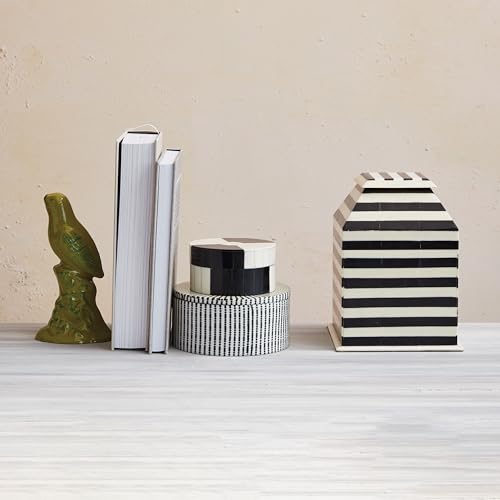 Creative Co-Op Round Resin and Reclaimed Wood Box, Black and White by Creative Co-Op - Image 4