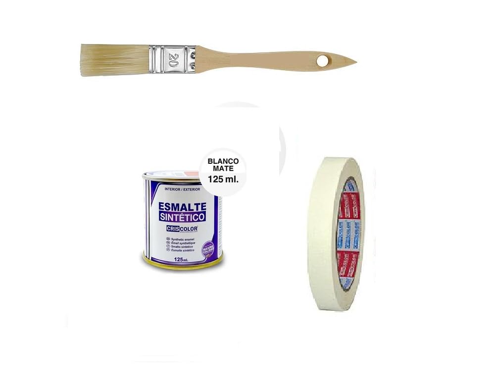 PCMoviles Pack para Pequeñas Reparaciones de Pintura – Esmalte Sintético BLANCO MATE 125 ml, Paletina y Cinta de Pintar, Ideal para Hogar y Taller