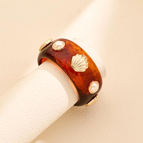 WOWORAMA Chunky Acrylic Bangle Bracelets for Women Thick Brown Tortoise Shell Bracelet Chunky Ocean Seashell Acetate Resin Bangles Bold Statement Plastic Bracelets