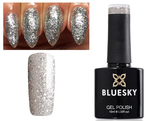 Bluesky Gel Nail Polish SILVER GLITTER UV LED Soak Off 10ml Platinum 11