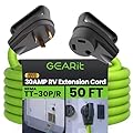 GEARit 30-Amp Extension Cord for RV and Auto, (50-Feet) 3-Prong 125-Volt 10/3 STW 10AWG Gauge 3 Wire, NEMA TT-30P to TT-30R, Outdoor Camper Power Cord