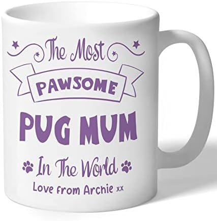 Pug Mum Mug - Pawsome - Pug Gifts (Raspberry Print)