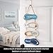 Juvale Wooden Flip Flop Beach Decor Sign - 8.7 x 20.9 in, Blue/White/Beige Coastal Wood - Nautical Decor with Seashells & Rope Hanger - Indoor/Outdoor Wall Accent for Bathroom, Bedroom & Living Room