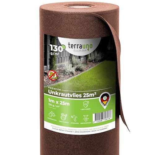 Preisvergleich Produktbild TerraUno Premium Unkrautvlies Gartenvlies aus Polypropylen 130g / m² Unkrautfolie Wasserdurchlässig 25m² UV-beständig, reißfest & umweltfreundlich Unkrautvlies wasserdurchlässig