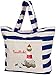 Livingstyle & Wanddesign maritime Streifen-Strandtasche, 50 L, navy-weiß, bunter Leuchtturm