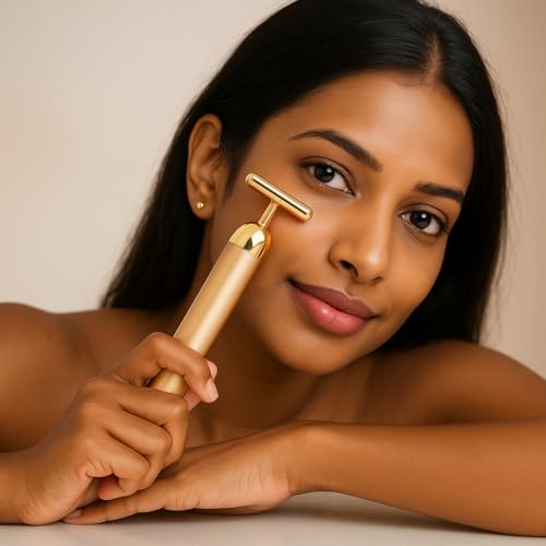 Dealsure Face Massager Machine for Facial – Electric Gold Face Massager – T-Shaped Portable Anti-Aging 24K Gold Facial Massager for Face Lifting,... - Image 2