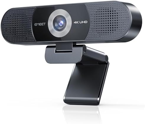 EMEET C980 Pro 4K Webcam mit Lautsprecher & Mikro, 3-in-1 für Meetings 3-in-1 Audio & Video｜4 Clear-Mics mit ANC｜2 Audio-Lautsprecher｜60°-98° Weitwinkel｜Plug & Play via USB｜Fester