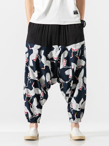 Men's Cotton Linen Aladdin Hippie Harem Pants Loose Drop Crotch Trousers2