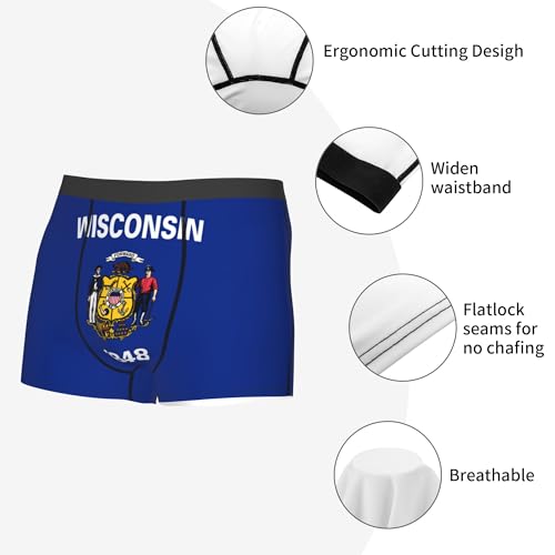 CUTEDWARF Flag of Wisconsin Men's Boxer Briefs Elastic Waistband Briefs Men's Boxer Briefs3