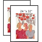 24x32 Aluminum Frame - 2 Pack - Plexiglass - Thin Edge Picture Frame - Black Poster Frame - Wall Mou