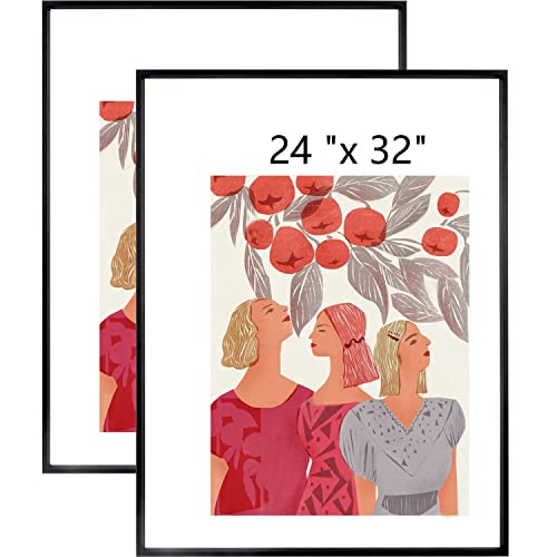 24X32 Aluminum Frame - 2 Pack - Plexiglass - Thin Edge Picture Frame - Black Poster Frame - Wall Mounted - Hang Vertically & Horizontally #TOP7
