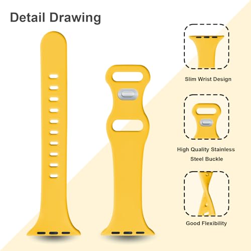 Image of Slim Band Compatible with Apple Watch Bands 38mm 40mm 41mm 42mm 44mm 45mm 46mm 49mm for Women Men,Soft Thin Narrow Silicone Sport Strap Wristbands for iWatch Series 11 10 9 8 7 6 5 4 3 2 1 SE Ultra Mango Yellow