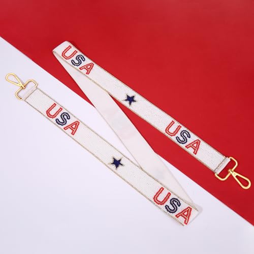 Image of NVENF Beaded 4th of July Purse Strap USA Purse Strap Replacement Red White and Blue Patriotic Crossbody Shoulder Bag Straps 4th of July Outfits (Style A)