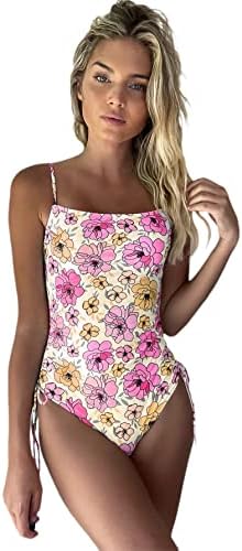 MakeMeChic Women's Floral Backless One Piece Swimsuit Tie Side Bathing Suit Multicolor S