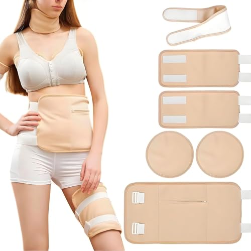 Castor Oil Pack Wrap Kit for Waist Neck Leg Knee 6PCS Reusable Organic Cotton Castor Oil Wrap Kit Flannel Castor Oil Compress Pads(Khaki)