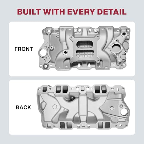 Image of 2701 7101 Intake Manifold Aluminum Dual Plane High Rise Compatible with Chevy Small Block Gen I 350 305 307 327 400 283 265 302 V8 for C /K Suburban Blazer Camaro Corvette Impala Chevy II Nova, Sliver