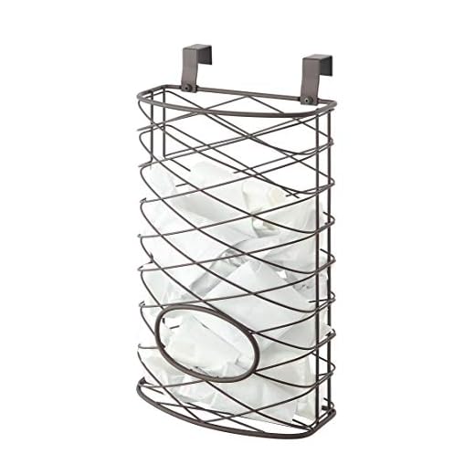 SunnyPoint Over Cabinet Kitchen Storage Organizer Holder or Basket - Hang Over Cabinet Doors in Kitchen/Pantry - Holds up to 50 Plastic Shopping Bags (BROWN)