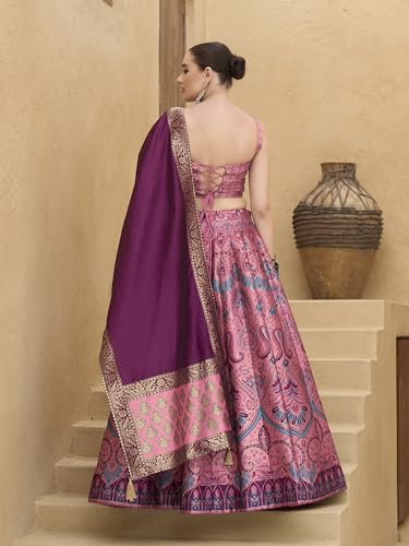 Image of PURVAJA Women's Kanjiwaram Semi-Stitched Lehenga choli