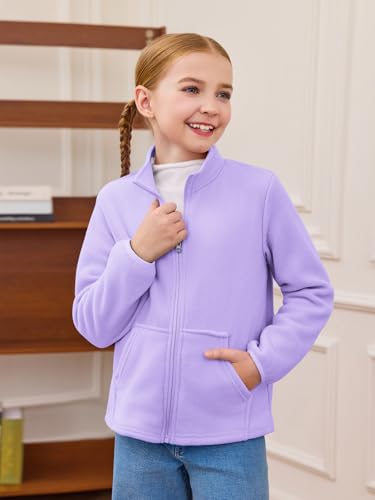 Haloumoning Girls Fleece Jacket Kids Zip Up Stand Collar Coat Fall Winter Outerwear with Pockets 5-14 Years3