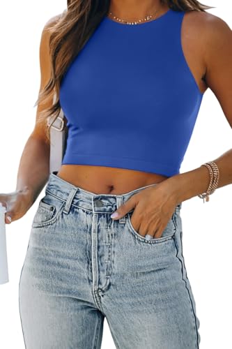 Image of EFAN Women's Double Lined Racerback Crop Tank Top | High Neck Slim Fit Sleeveless Workout Top, No-Bra Essential for Gym, Yoga & Going Out