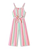 Crazyme Girls Jumpsuit Summer Clothes Striped Sleeveless Jumpsuits Suspender Wide Leg Pants with Belt Girl Outfits