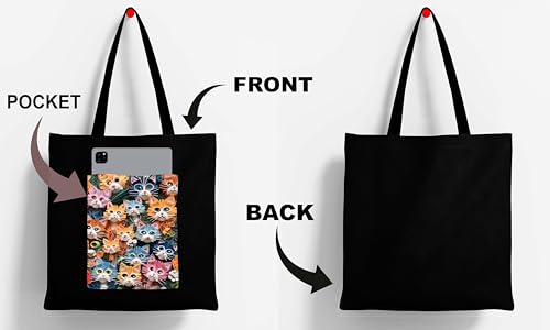 Image of ZORI Black Tote Bag With Pocket Printed Designed Canvas Tote Bags For Women large capacity,Tote bag For Shopping, College, Travel, More Canvas Handbag For Unisex Bag