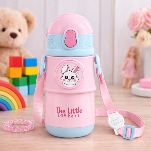 Image of THE LITTLE LOOKERS Stainless Steel Hot & Cold Sipper Bottle for Kids | 300 Milliliters | Rust-Proof | BPA-Free | Double-Wall Vacuum Insulation Water Bottle | Ideal for School and Travel | Pink