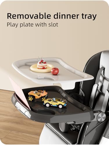 Image of Babilous High Chair, Foldable High Chairs for Babies and Toddlers with Removable Tray, Height Adjustable Feeding Chair, Adjustable Backrest and Footrest, Black
