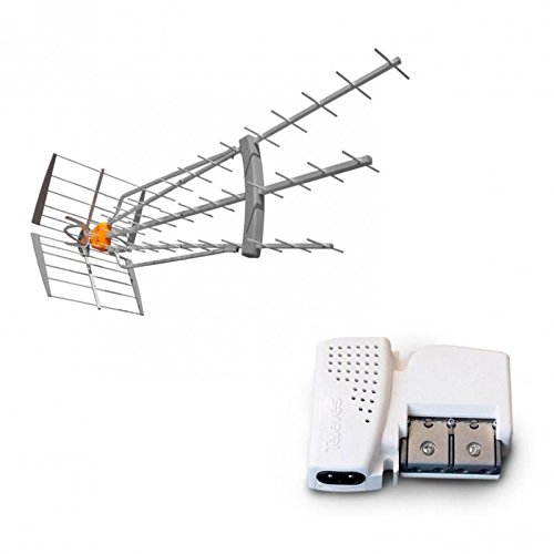 TELEVES Pack Antenne DAT HD Boss LR 4G LTE 700 Gain 47dBi TNT UHF + Ampli Compact 2 Sorties