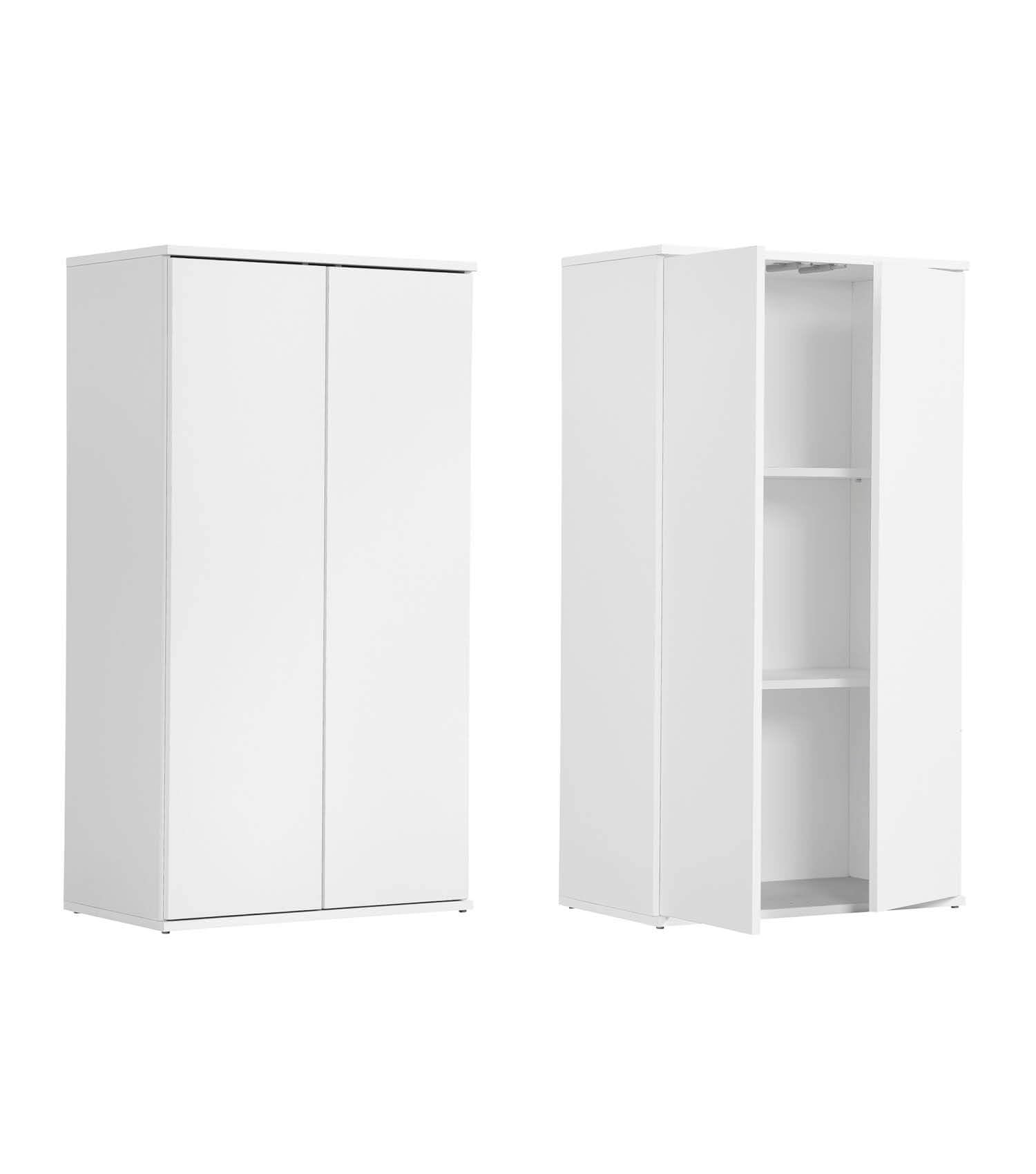 mokebo Mehrzweckschrank Büroschrank 'Der Schlanke' (60x110 cm) aus Holz schmaler Aktenschrank oder Haushaltsschrank, auch als Kleiner Schuhschrank in Weiß