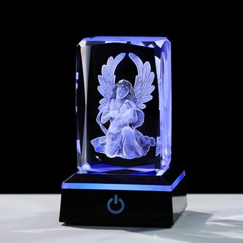 Crystal Guardian Angel Figurine with LED Base Cover