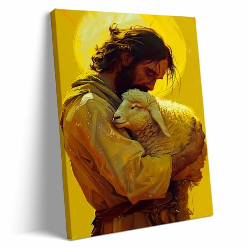 Jesus Carrying the Lamb Canvas Wall Art Posters,Jesus With the