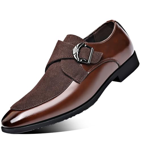 Image of Men's Suede Patent Leather Dress Shoes Business Formal Derby Fashion Oxford Tuxedo Shoes