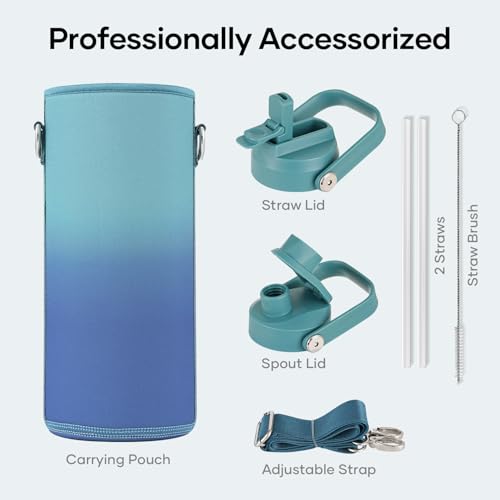 Image of BUZIO Triple Wall Vacuum Water Bottle with Dust-Proof Straw & Spout Lids