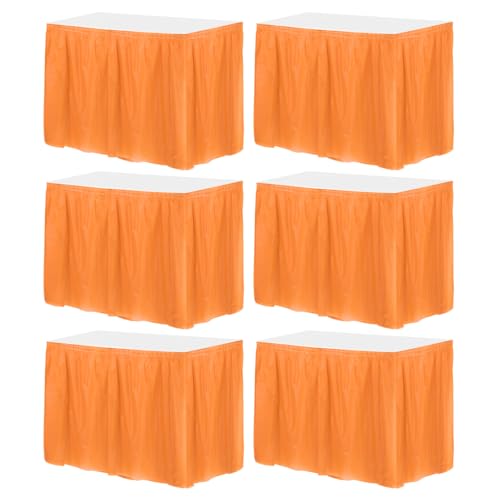 MECCANIXITY 6 Pack Orange Plastic Table Skirts, 29 in x 14 Ft Table Skirts for Rectangle Tables, Disposable Table Covers for Birthday Wedding Party
