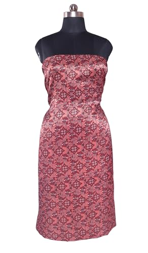 Image of Ethnics of Kutch Women's Ajrakh Mashru Silk Natural Dye Hand Block Print Unstitched Kurta Fabric Mtr Length (2.5 Mtrs - Beige 25B01A)