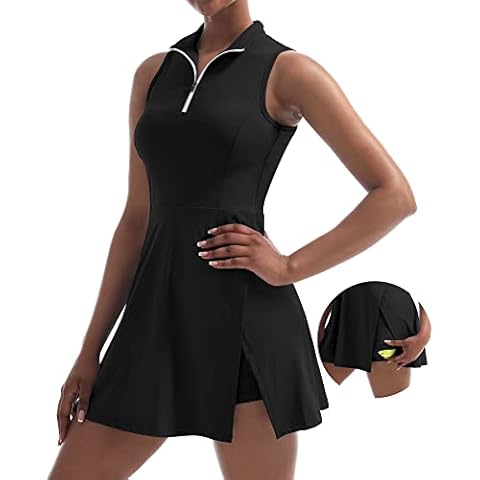 CUGOAO Womens Tennis Dress Golf Dress Workout Dress with Shorts and Pockets for Sleeveless Athletic Dresses Black Cover