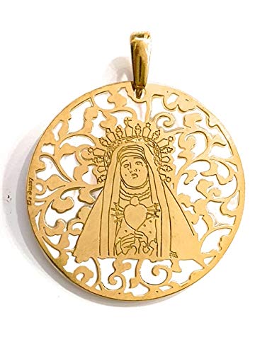 Médaille Vierge du Calvaire en argent et or 18k avec nacre véritable