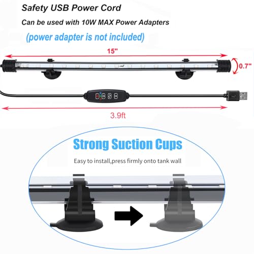 Image of AQUANEAT Aquarium LED Submersible Light 15 Inch, USB Multi-Color Underwater Fish Tank Light, Auto On Off with Timer, Adjustable Brightness (15 inch)