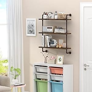 PUSDON Industrial Pipe Shelving Wall Mounted 3 Tier 32 Inch, Bathroom Metal Floating Shelves Bronze, Wood Hanging Storage Bookshelf, Heavy Duty Sturdy Rack for Home Office Garage Farmhouse Bar PUSDON Industrial Pipe Shelving Wall Mounted 3 Tier 32 Inch Bathroom Metal Floating Shelves Bronze Wood Hanging Storage Bookshelf Heavy Duty Sturdy Rack for Home Office Garage Farmhouse Bar