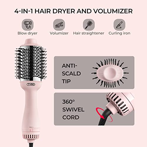image for TYMO Pink Volumizer Hair Dryer Brush with Titanium Barrel, 1200W, 3 Sp