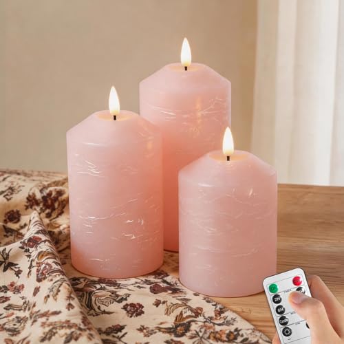 Bougies LED flamme vacillante rose lot de 3 piliers sans flamme pour decoration