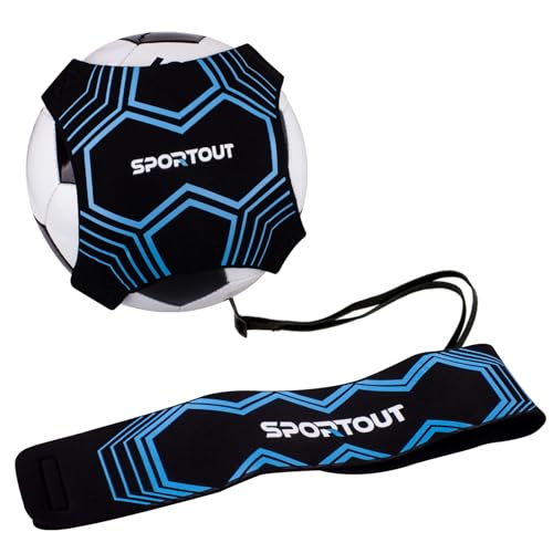 Sportout Fußball/Volleyball/Rugby Kick Throw Trainer Solo Fussball Trainingszubehör Kinder Fußball Training Verstellbar Fussball Geschenk Jungen (Blau)